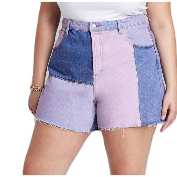 Wild Fable Women's 0 Purple & Blue Patchwork Super High Rise Cut Off Jean Shorts - Picture 1 of 5